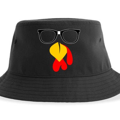 Hipster Turkey Nerd Glasses Thanksgiving Sustainable Bucket Hat