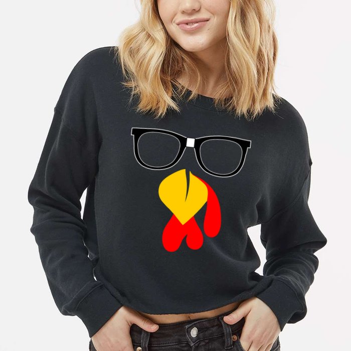 Hipster Turkey Nerd Glasses Thanksgiving Cropped Pullover Crew