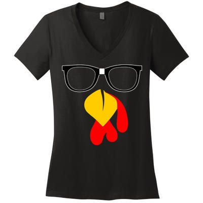 Hipster Turkey Nerd Glasses Thanksgiving Women's V-Neck T-Shirt