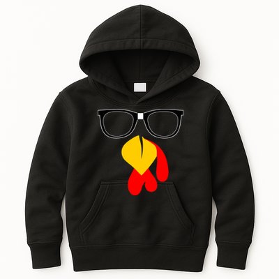 Hipster Turkey Nerd Glasses Thanksgiving Kids Hoodie