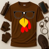 Hipster Turkey Nerd Glasses Thanksgiving Cooling Performance Crew T-Shirt