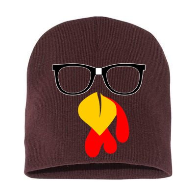 Hipster Turkey Nerd Glasses Thanksgiving Short Acrylic Beanie