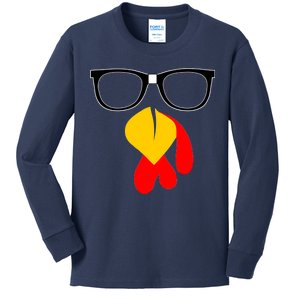 Hipster Turkey Nerd Glasses Thanksgiving Kids Long Sleeve Shirt