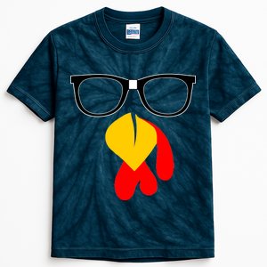 Hipster Turkey Nerd Glasses Thanksgiving Kids Tie-Dye T-Shirt