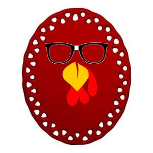 Hipster Turkey Nerd Glasses Thanksgiving Ceramic Oval Ornament