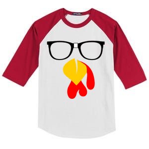 Hipster Turkey Nerd Glasses Thanksgiving Kids Colorblock Raglan Jersey