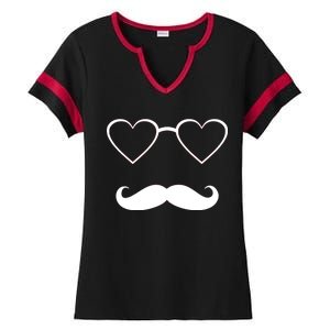 Hipster Valentine's Day Heart Glasses w/ Mustache Ladies Halftime Notch Neck Tee