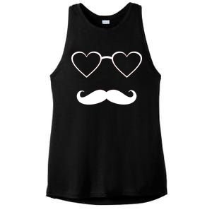 Hipster Valentine's Day Heart Glasses w/ Mustache Ladies PosiCharge Tri-Blend Wicking Tank