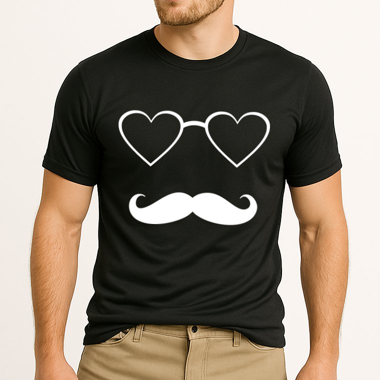 Hipster Valentine's Day Heart Glasses w/ Mustache Cooling Performance Crew T-Shirt