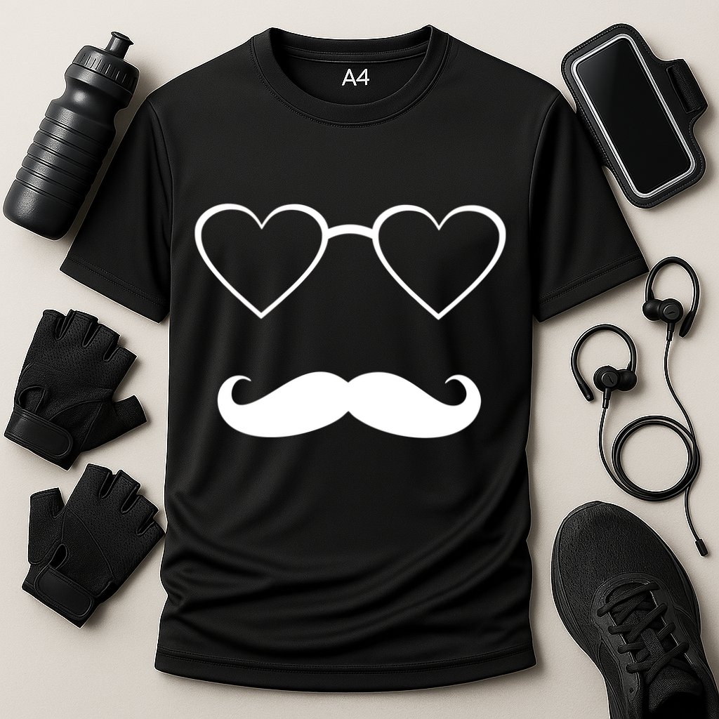 Hipster Valentine's Day Heart Glasses w/ Mustache Cooling Performance Crew T-Shirt