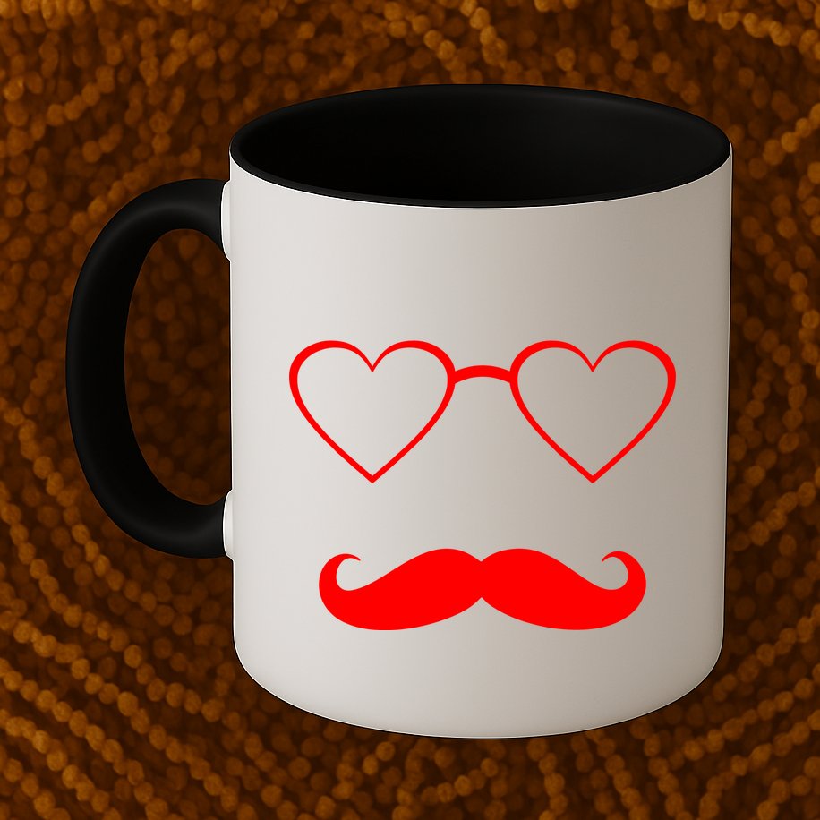 Hipster Valentine's Day Heart Glasses w/ Mustache Mug
