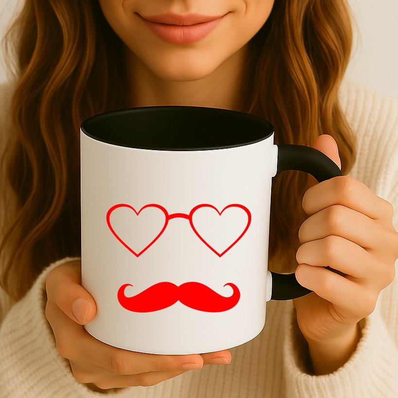 Hipster Valentine's Day Heart Glasses w/ Mustache Mug