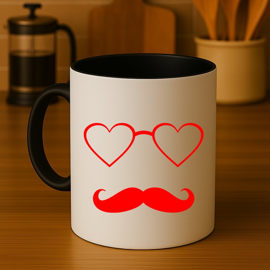 Hipster Valentine's Day Heart Glasses w/ Mustache Mug