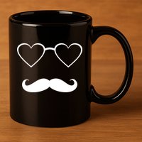 Hipster Valentine's Day Heart Glasses w/ Mustache 11oz C Handle Ceramic Mug