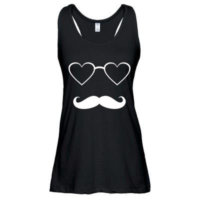 Hipster Valentine's Day Heart Glasses w/ Mustache Ladies Essential Flowy Tank