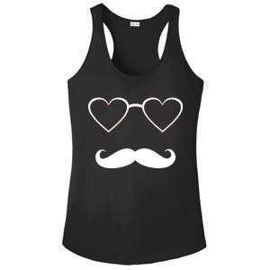 Hipster Valentine's Day Heart Glasses w/ Mustache Ladies PosiCharge Competitor Racerback Tank