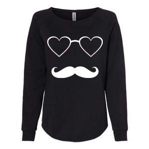 Hipster Valentine's Day Heart Glasses w/ Mustache Womens California Wash Sweatshirt