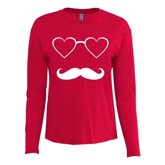 Hipster Valentine's Day Heart Glasses w/ Mustache Womens Cotton Relaxed Long Sleeve T-Shirt