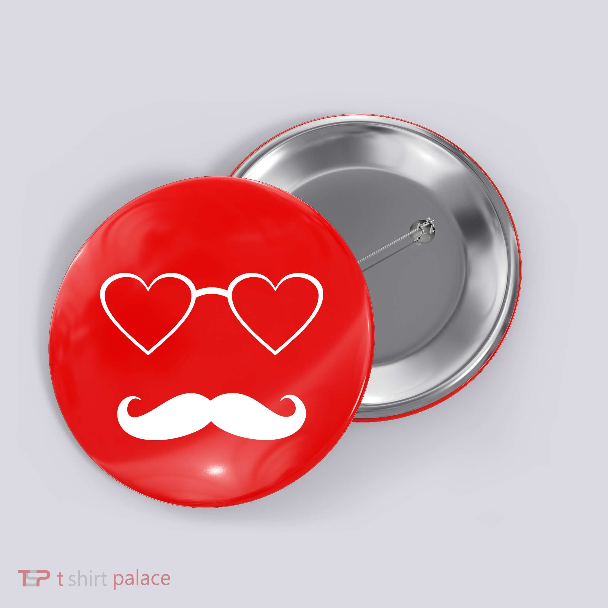 Hipster Valentine's Day Heart Glasses w/ Mustache Button