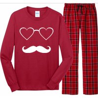 Hipster Valentine's Day Heart Glasses w/ Mustache Long Sleeve Pajama Set