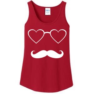 Hipster Valentine's Day Heart Glasses w/ Mustache Ladies Essential Tank