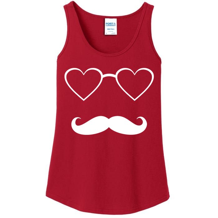 Hipster Valentine's Day Heart Glasses w/ Mustache Ladies Essential Tank