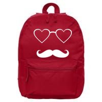 Hipster Valentine's Day Heart Glasses w/ Mustache 16 in Basic Backpack
