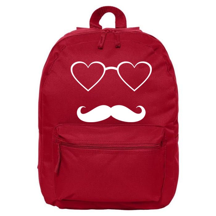 Hipster Valentine's Day Heart Glasses w/ Mustache 16 in Basic Backpack
