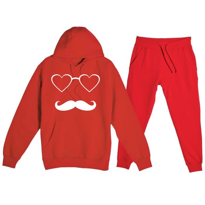 Hipster Valentine's Day Heart Glasses w/ Mustache Premium Hooded Sweatsuit Set