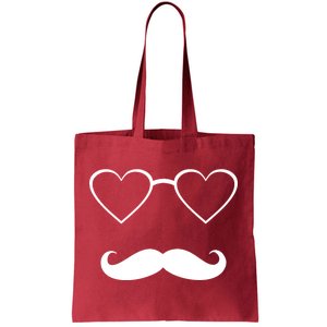 Hipster Valentine's Day Heart Glasses w/ Mustache Tote Bag