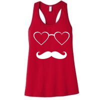 Hipster Valentine's Day Heart Glasses w/ Mustache Women's Racerback Tank