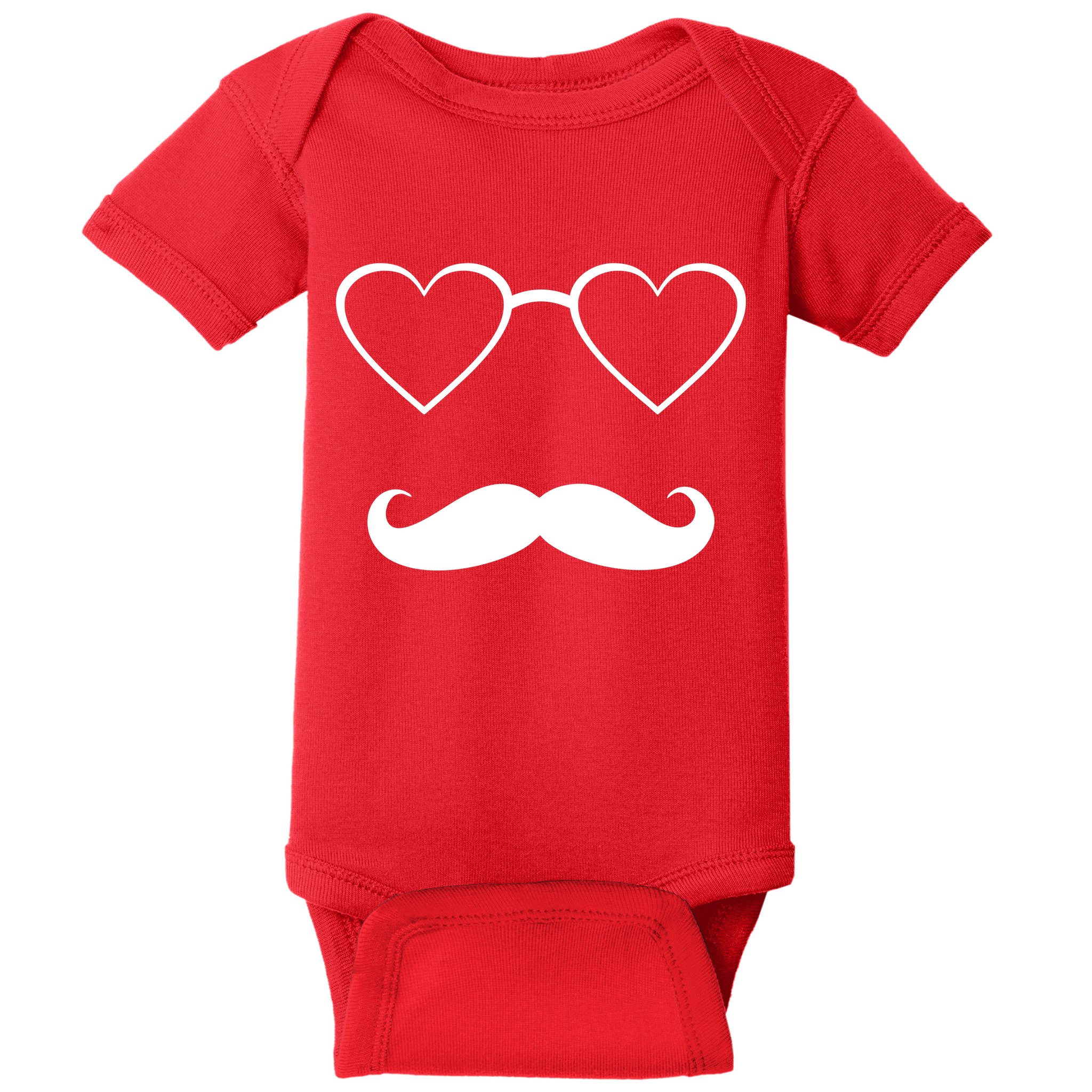 Hipster Valentine's Day Heart Glasses w/ Mustache Baby Bodysuit