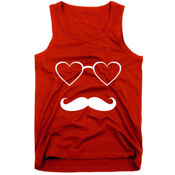 Hipster Valentine's Day Heart Glasses w/ Mustache Tank Top