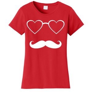 Hipster Valentine's Day Heart Glasses w/ Mustache Women's T-Shirt