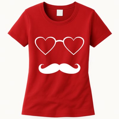 Hipster Valentine's Day Heart Glasses w/ Mustache Womens T-Shirt
