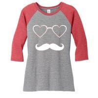 Hipster Valentine's Day Heart Glasses w/ Mustache Women's Tri-Blend 3/4-Sleeve Raglan Shirt