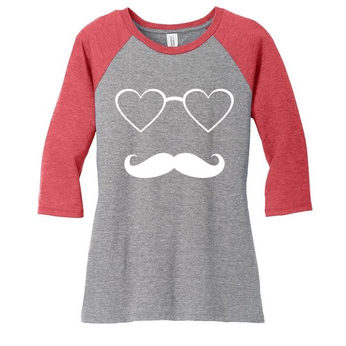 Hipster Valentine's Day Heart Glasses w/ Mustache Women's Tri-Blend 3/4-Sleeve Raglan Shirt