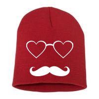 Hipster Valentine's Day Heart Glasses w/ Mustache Short Acrylic Beanie