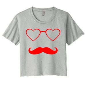 Hipster Valentine's Day Heart Glasses w/ Mustache Women's Crop Top Tee