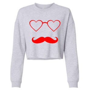 Hipster Valentine's Day Heart Glasses w/ Mustache Cropped Pullover Crew