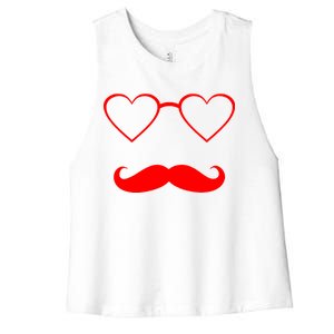 Hipster Valentine's Day Heart Glasses w/ Mustache Women's Racerback Cropped Tank