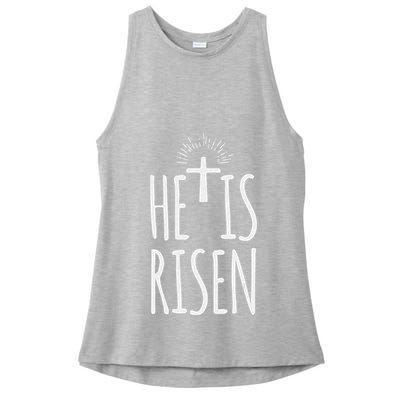 He Is Risen Christian Gifts Happy Easter Ladies PosiCharge Tri-Blend Wicking Tank
