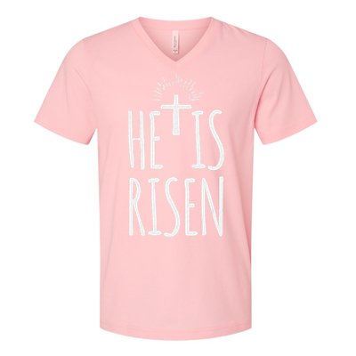 He Is Risen Christian Gifts Happy Easter V-Neck T-Shirt
