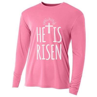 He Is Risen Christian Gifts Happy Easter Cooling Performance Long Sleeve Crew
