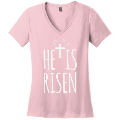 He Is Risen Christian Gifts Happy Easter Women's V-Neck T-Shirt