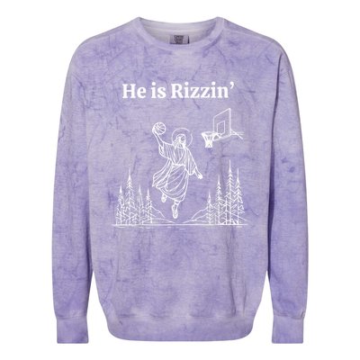 He Is Rizzin Funny Basketball Retro Christian Religious Colorblast Crewneck Sweatshirt