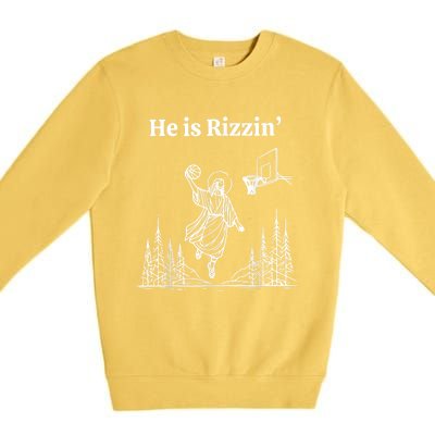 He Is Rizzin Funny Basketball Retro Christian Religious Premium Crewneck Sweatshirt