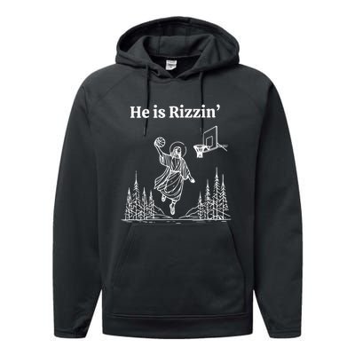 He Is Rizzin Funny Basketball Retro Christian Religious Performance Fleece Hoodie