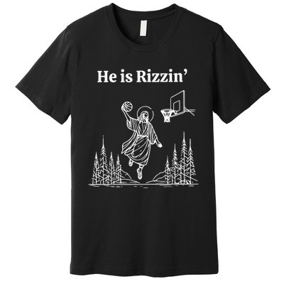 He Is Rizzin Funny Basketball Retro Christian Religious Premium T-Shirt