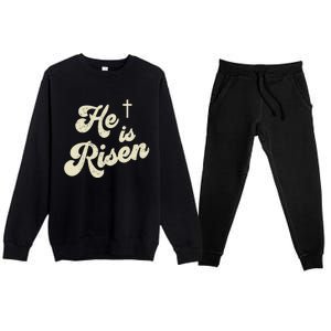 He Is Risen Cross Jesus Easter Day Christians Premium Crewneck Sweatsuit Set